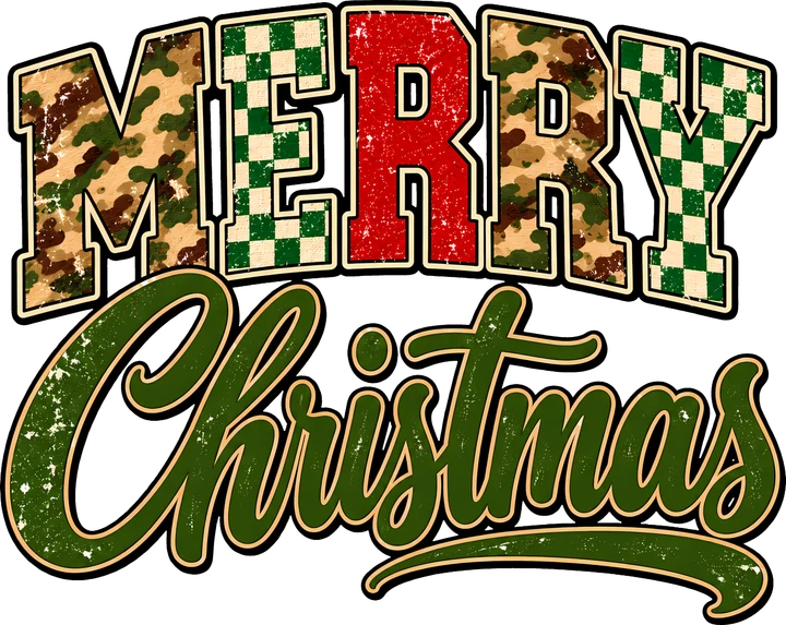 "MERRY" "Christmas" Estampado camuflaje — Transfer DTF