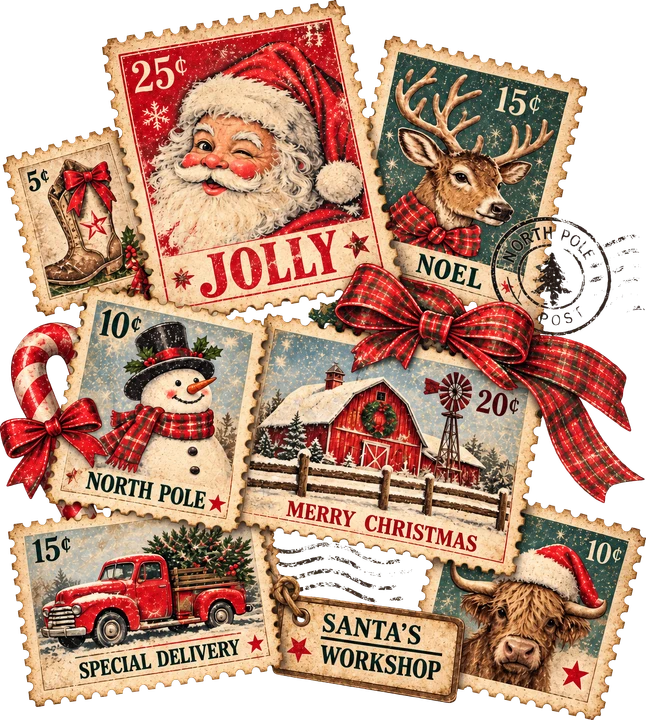 Vintage Christmas Postage DTF Transfer