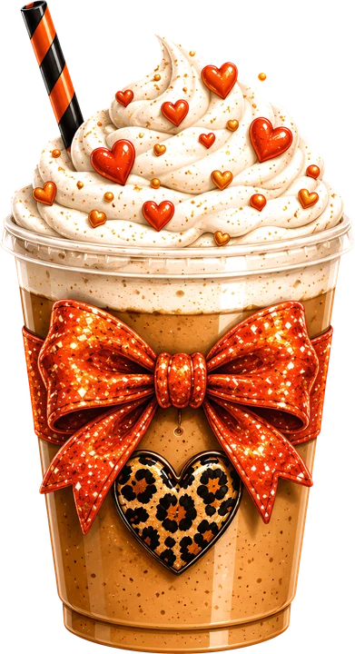Đồ uống "Latte ma quái" với họa tiết nơ lấp lánh — Hình in chuyển nhiệt DTF
