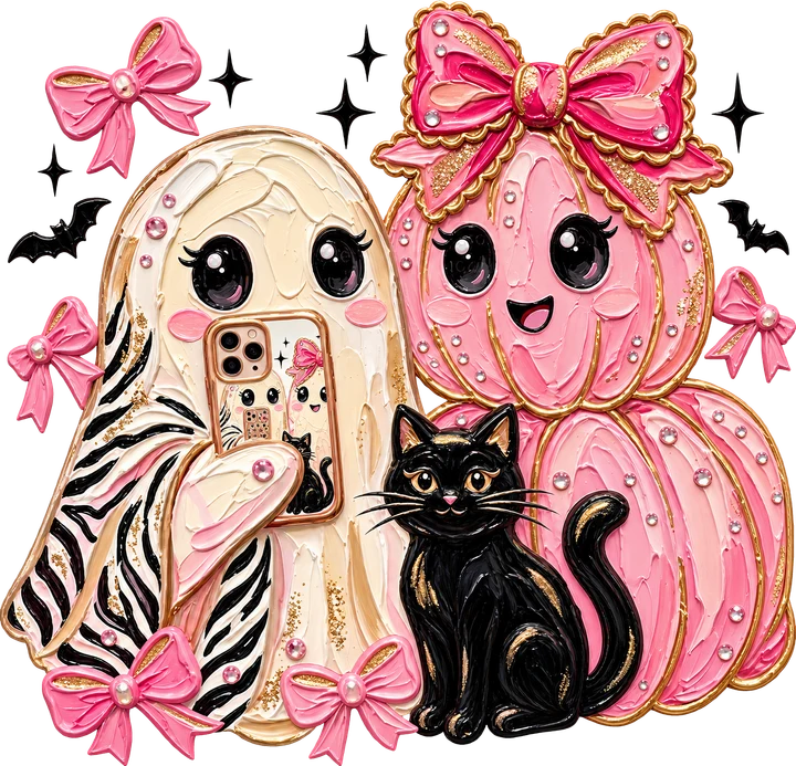 Cute Ghosts and Cat DTF Transfer