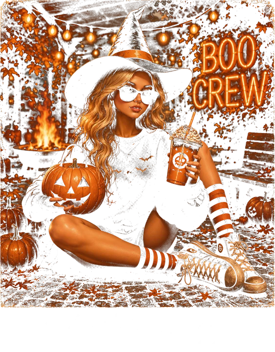 Witch with Pumpkin and Drink DTF Transfer