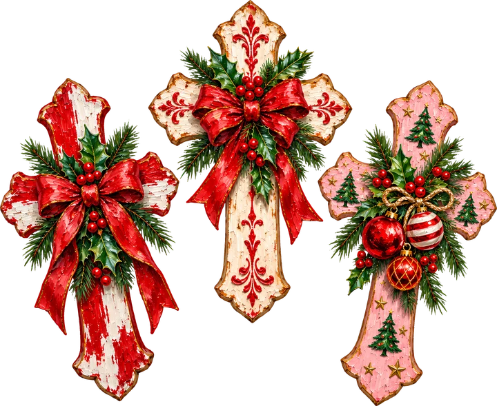 Vintage Christmas Crosses DTF Transfer