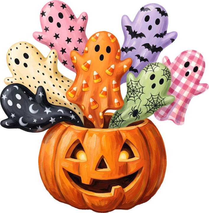 Ghost Mittens in Pumpkin DTF Transfer
