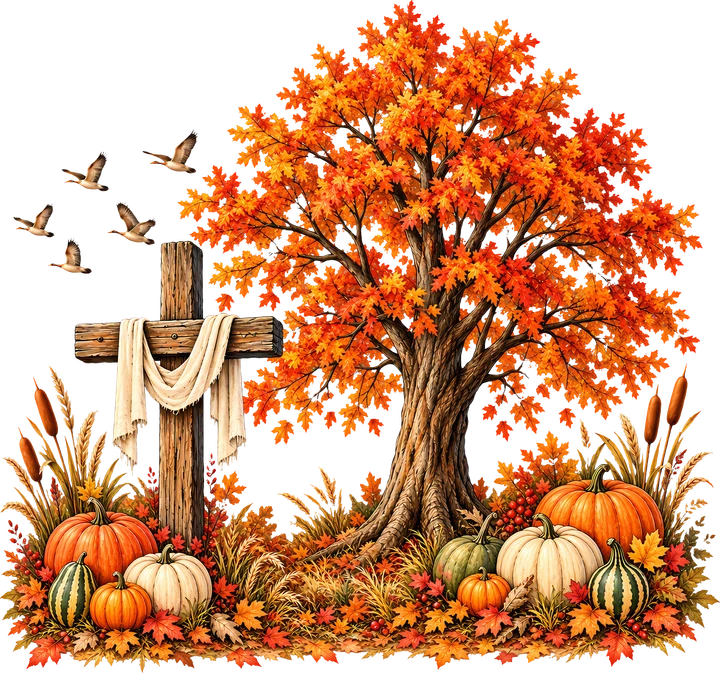 Autumn Cross and Tree DTF Transfer
