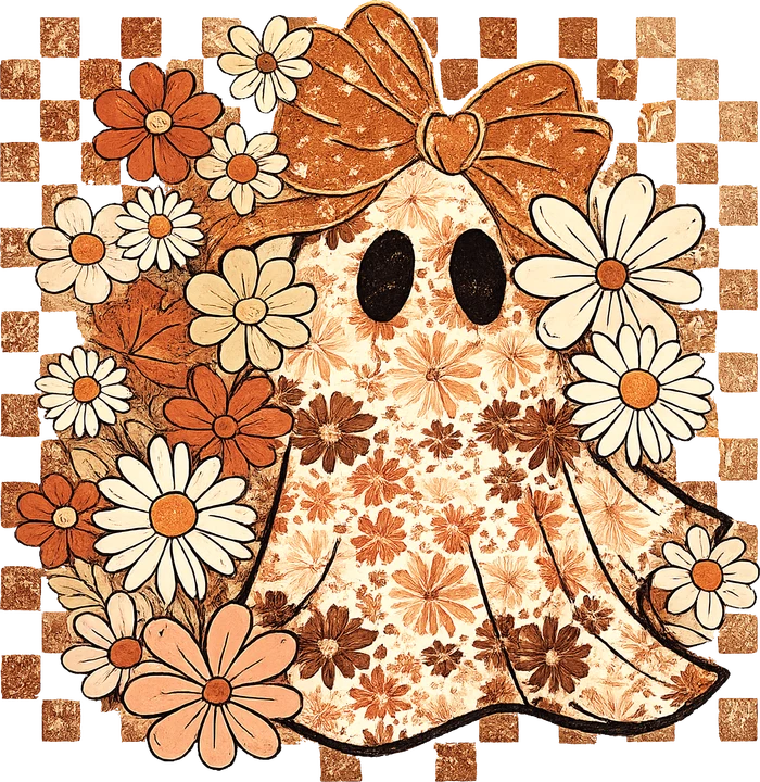 Floral Ghost with Bow DTF Transfer