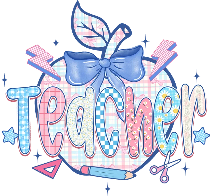Blue Bow Teacher DTF Transfer