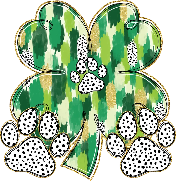 Four Leaf Clover with Dalmatian Paws DTF Transfer