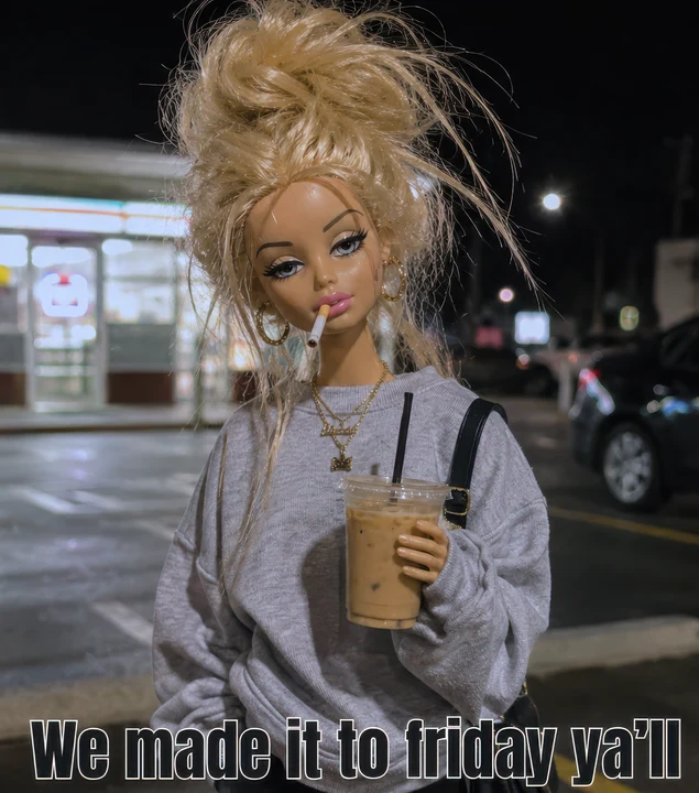 Doll with Coffee and Cigarette DTF Transfer