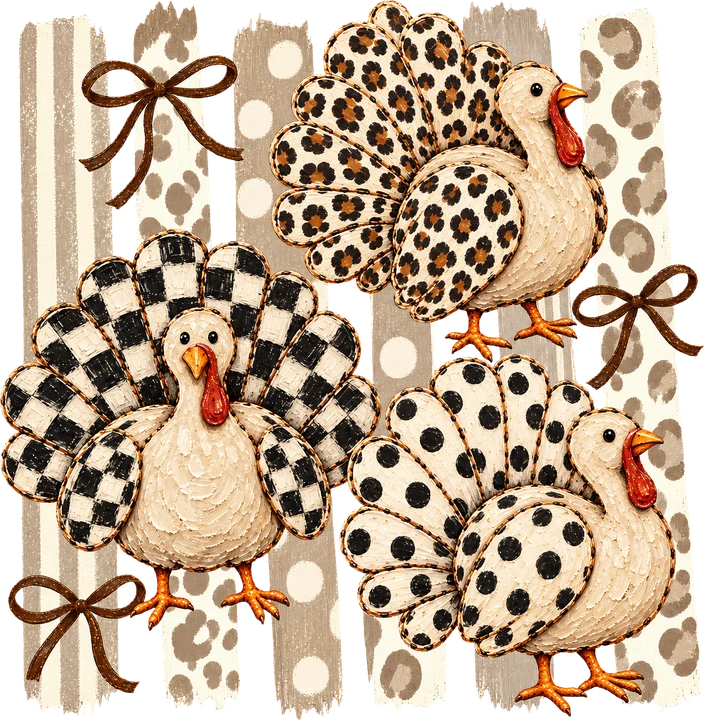 Three Patterned Turkeys DTF Transfer