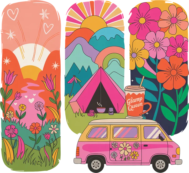 Pink Van and Campsite DTF Transfer