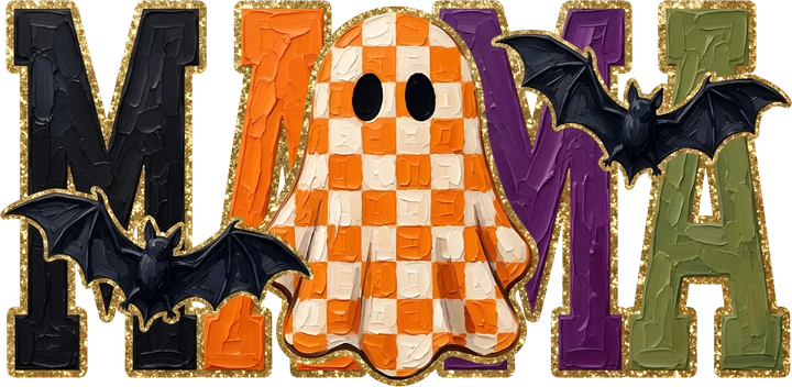 Chữ "MAMA" với ma và dơi Halloween — Hình in chuyển nhiệt DTF