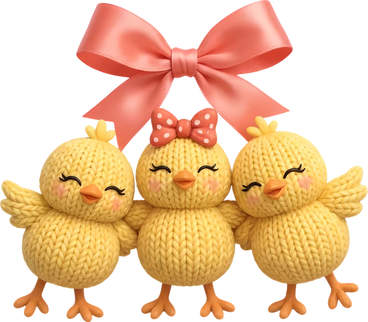 Knitted Chicks with Bow DTF Transfer