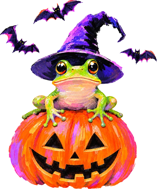 Witch Frog on Pumpkin DTF Transfer