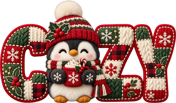 Pingüino divertido con letras festivas — Transfer DTF