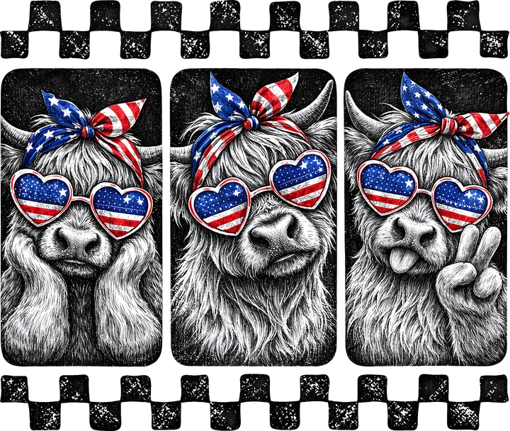 Patriotic Highland Cow DTF Transfer