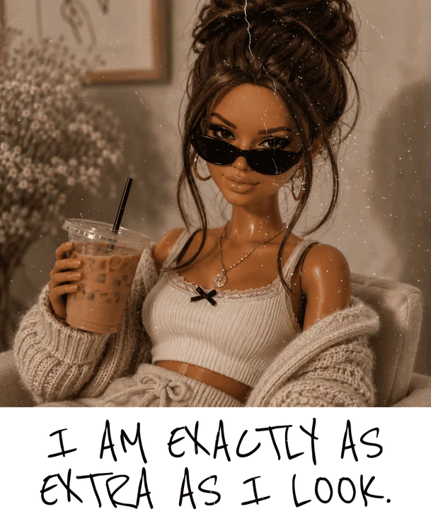 Sunglasses Doll with Iced Coffee DTF Transfer