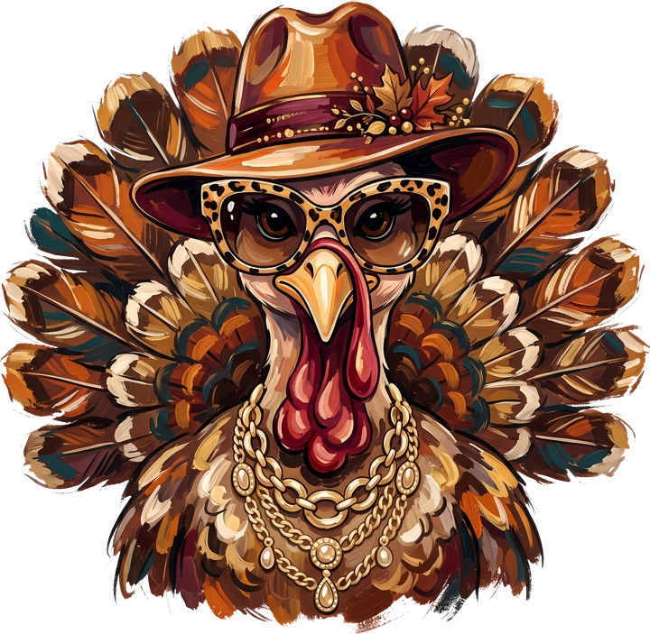 Chic Turkey in Hat and Glasses DTF Transfer