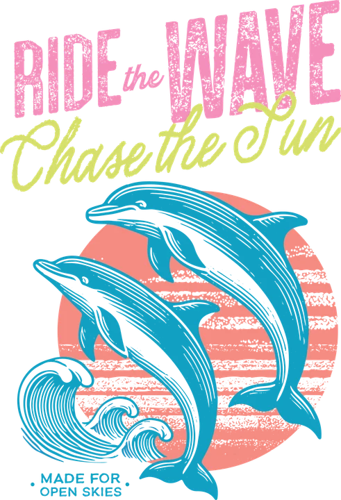 Dolphins Riding Wave DTF Transfer