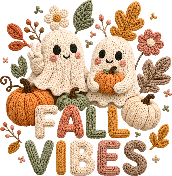 "FALL VIBES" - Những bóng ma với bí ngô — Hình in chuyển nhiệt DTF