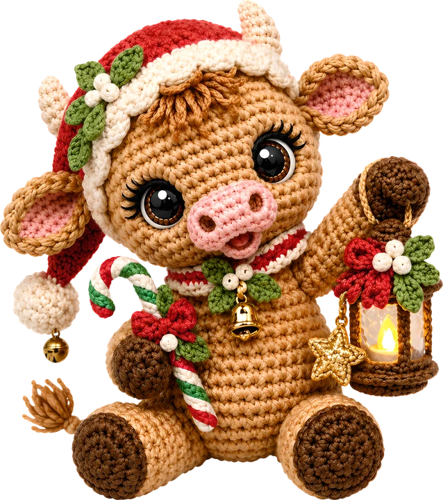 Crochet Cow with Lantern DTF Transfer