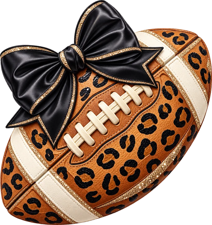 Leopard Print Football with Bow DTF Transfer