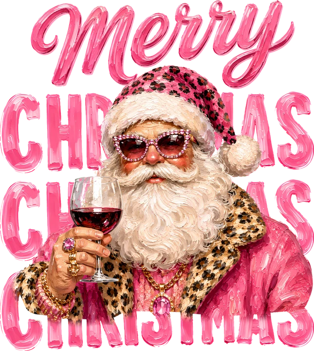 Pink Glam Santa Christmas DTF Transfer
