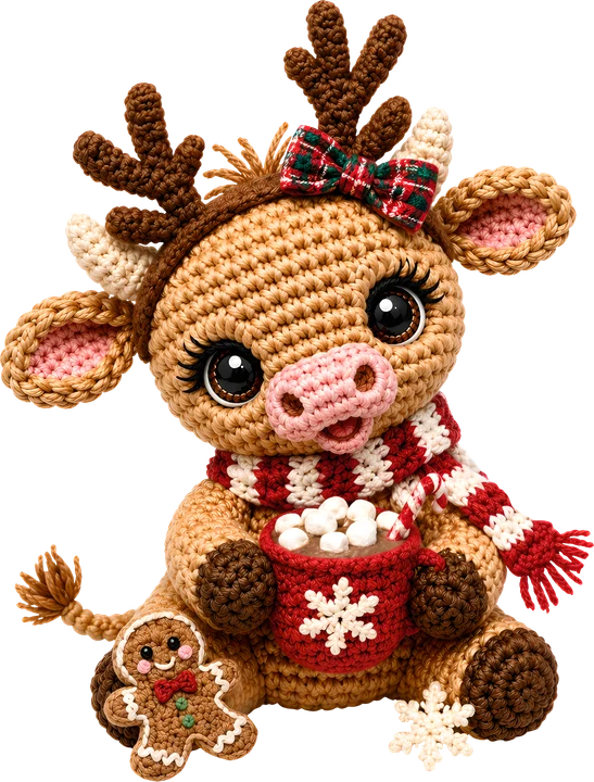 Crochet Reindeer with Hot Cocoa DTF Transfer