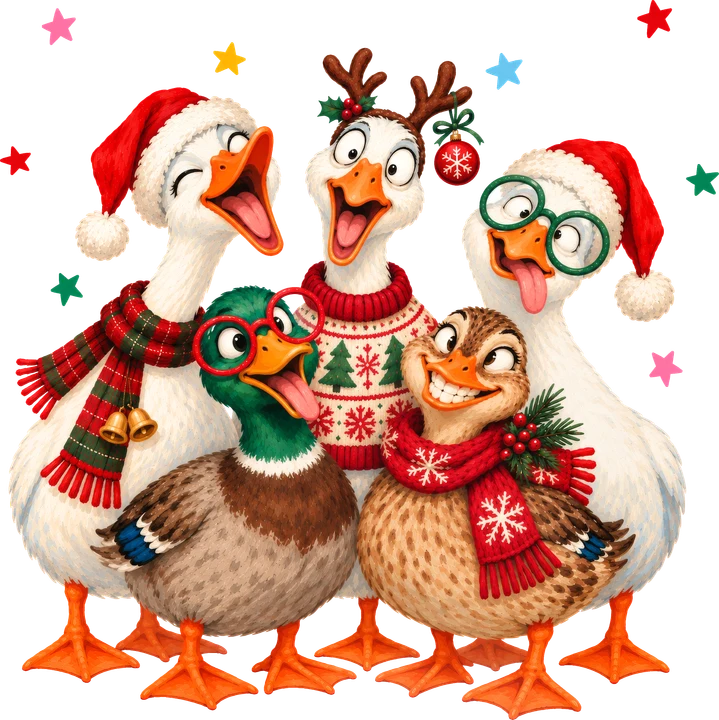 bird Family in Festive Gear DTF Transfer