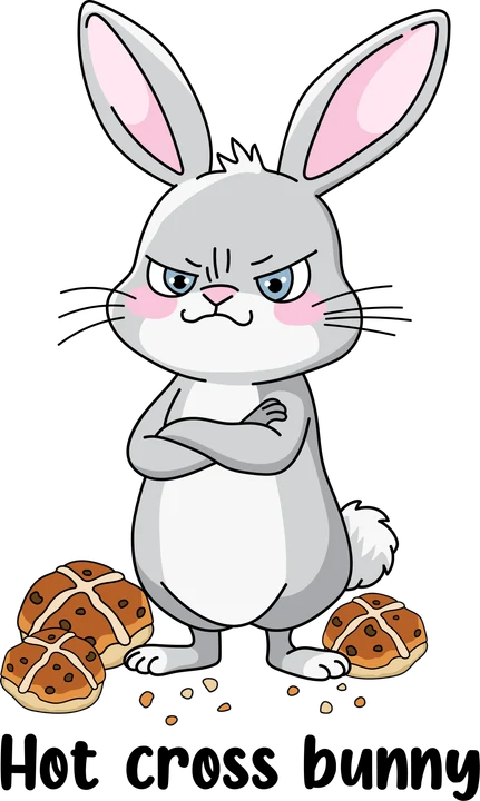 Angry Bunny with Hot Cross Buns DTF Transfer