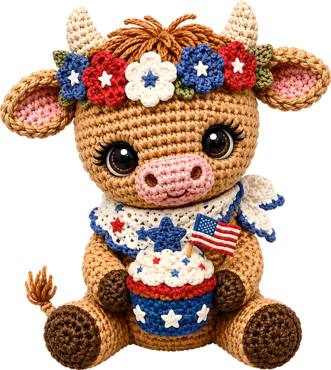 Patriotic Cow with Cupcake DTF Transfer