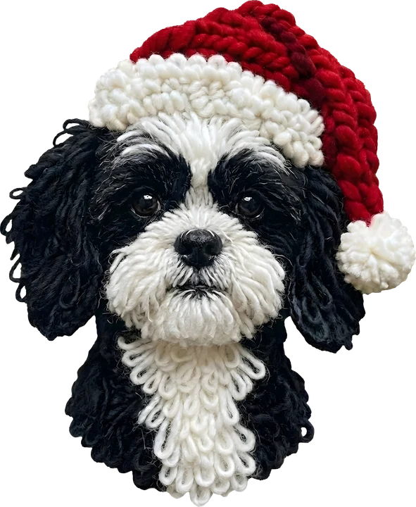 Black and White Dog in Santa Hat DTF Transfer