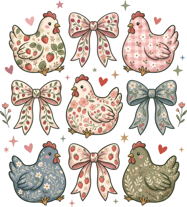 Chickens and Bows DTF Transfer