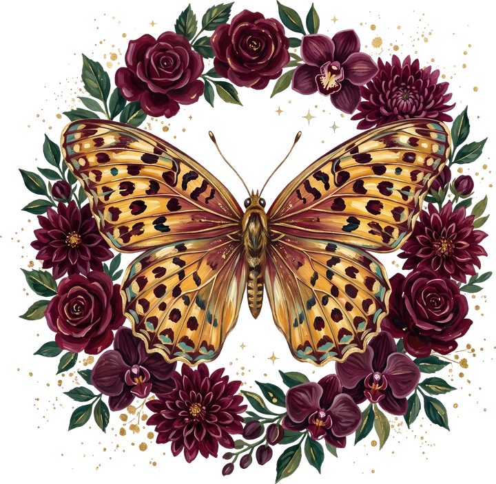 Butterfly Among Deep Flowers DTF Transfer