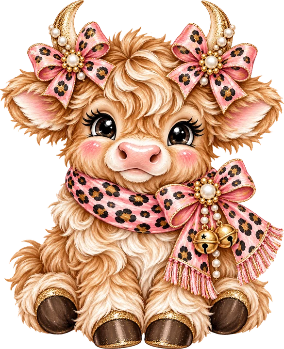 Cute Cow with Leopard Bow DTF Transfer