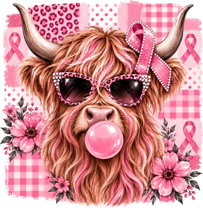 Pink Highland Cow DTF Transfer