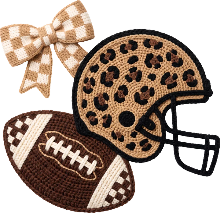 Crochet Football Helmet and Bow DTF Transfer
