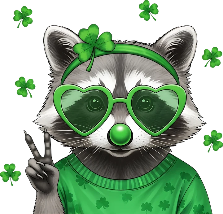 Green Raccoon with Shamrocks DTF Transfer