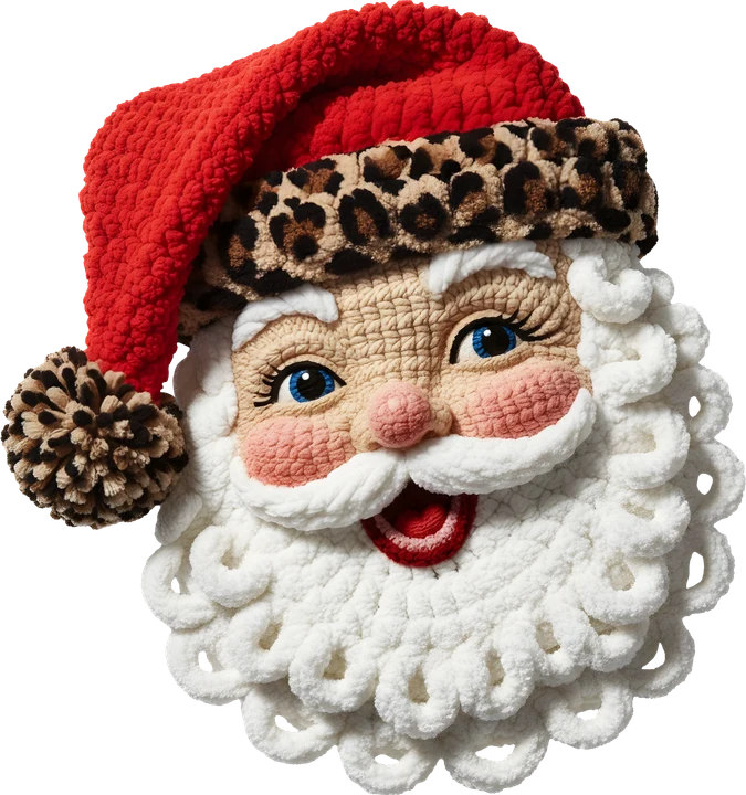 Santa con gorro de leopardo y pompón — Transfer DTF