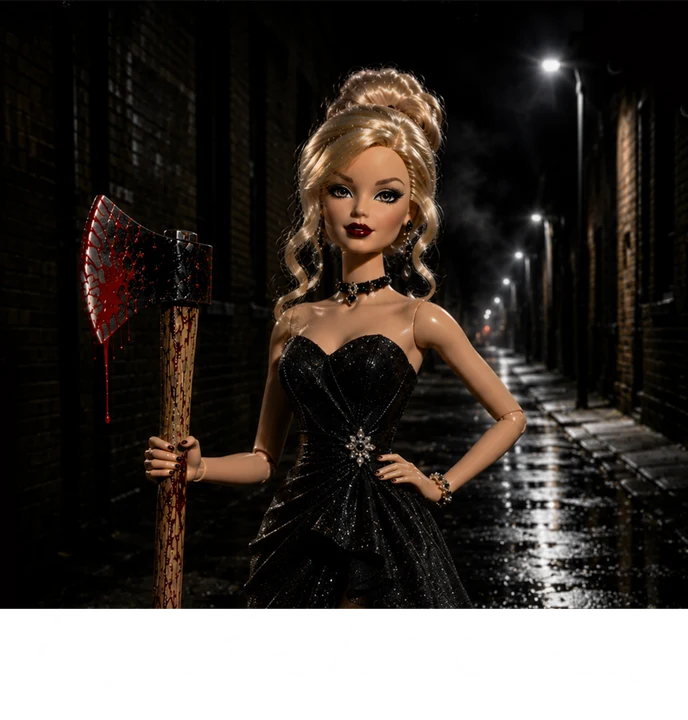 Gothic Doll with Bloodied Axe DTF Transfer