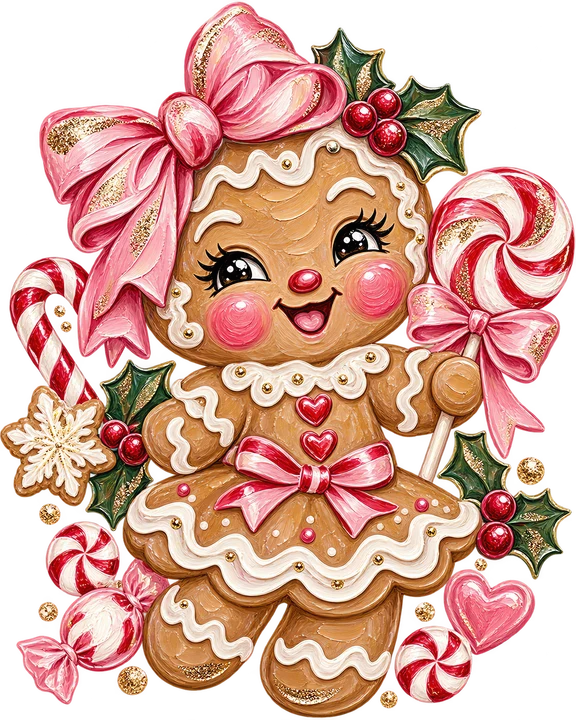 Gingerbread Girl with Candy DTF Transfer