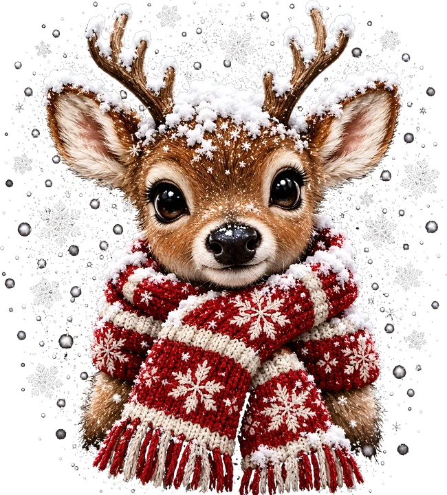 Snowy Deer in Knit Scarf DTF Transfer