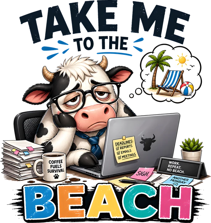 Cow Desires Beach Vacation DTF Transfer