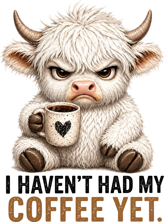 Cute Highland Cow with Coffee DTF Transfer