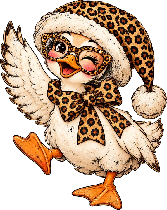 Leopard Print bird in Santa Hat DTF Transfer