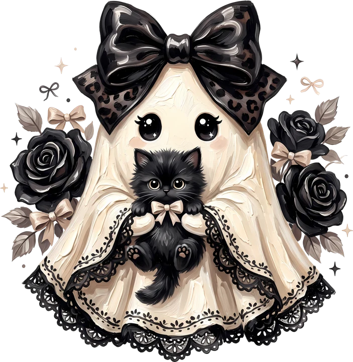 Cute Ghost with Black Cat DTF Transfer
