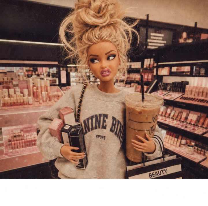 Blonde Doll with Iced Coffee DTF Transfer
