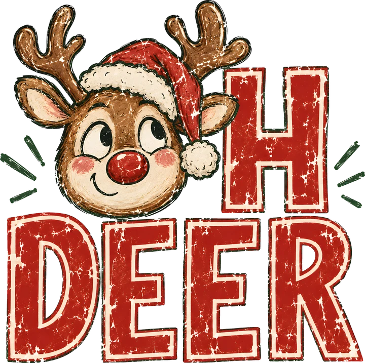 Reindeer with Santa Hat DTF Transfer
