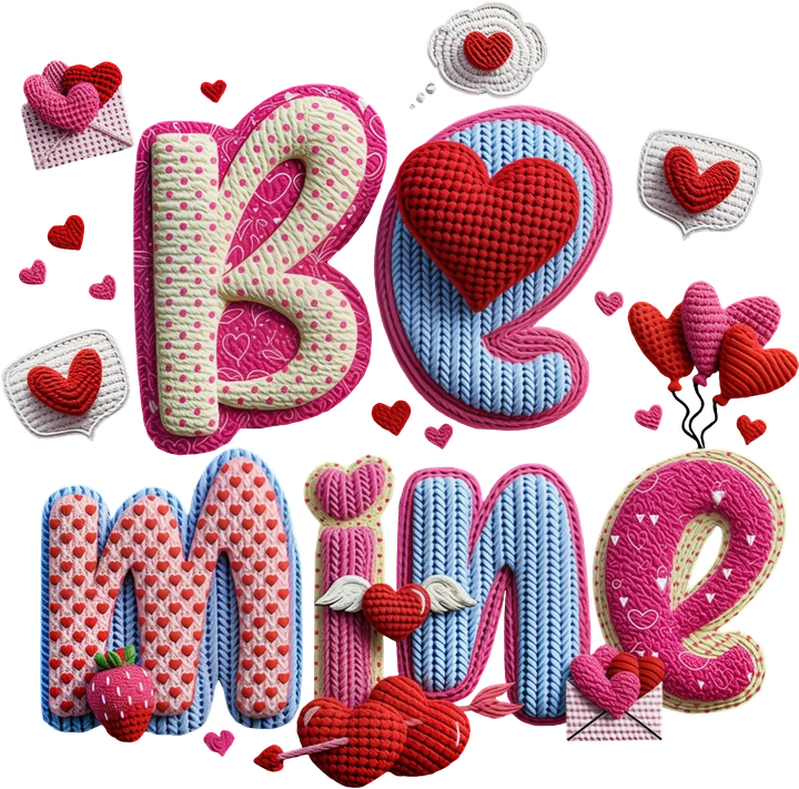 Be Mine Crochet Hearts DTF Transfer
