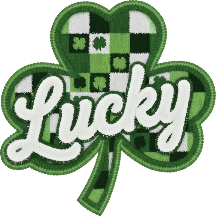 "Lucky" - Họa tiết ô vuông hình cỏ ba lá — Hình in chuyển nhiệt DTF