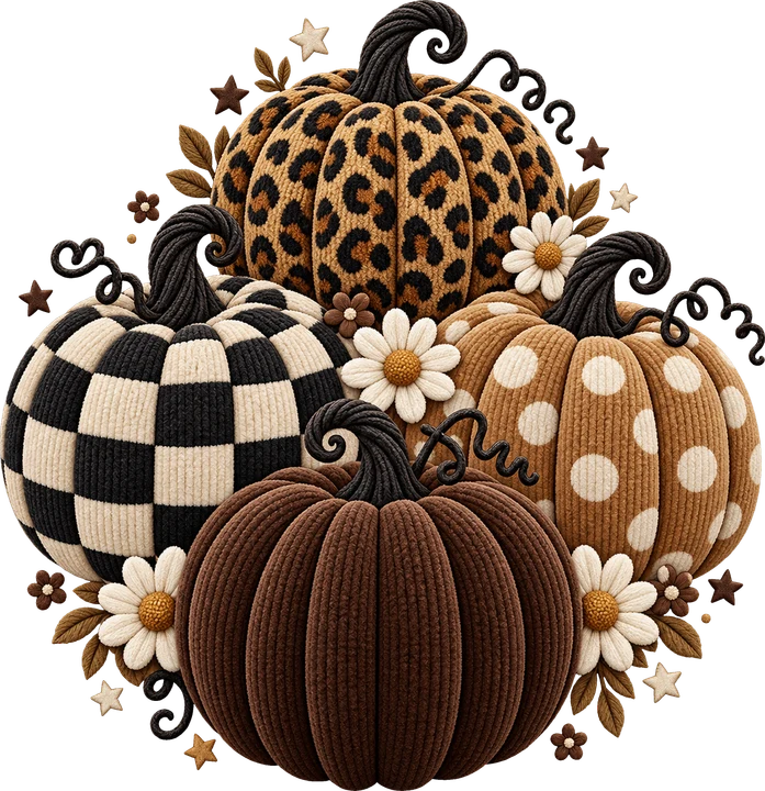 Corduroy Pumpkins with Floral Accents DTF Transfer